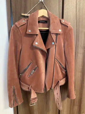 스웨이드 라이더 자켓 핑크 베이지