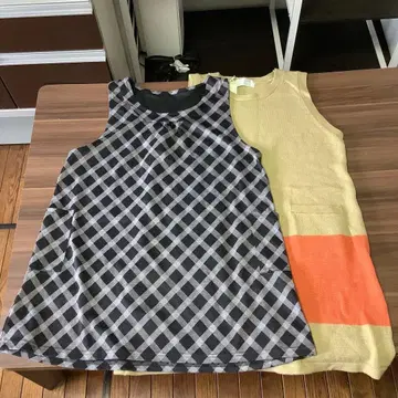 체크 니트 슬리브리스 튜닉 2개 세트