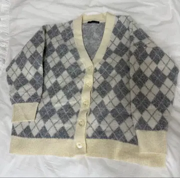 Heather 기모 아가일 니트 가디건