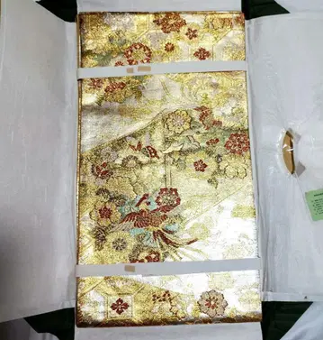 오비 금실 자수 꽃무늬 학