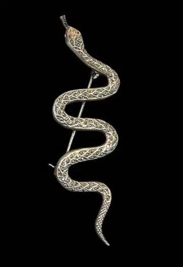 실버, 루비 뱀 빈티지 브로치