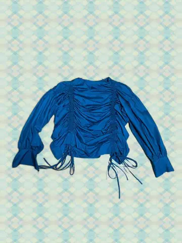 파란 개더 긴팔 블라우스