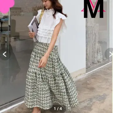 벌스데이 바쉬 롱 스커트 M 그린 트위드