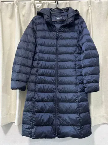 유니클로 울트라 라이트 다운 네이비 후드 부착 롱 다운 자켓 M