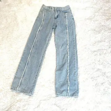 스트레이트 데님 센터 프린지 S 라이트 블루 G 청바지