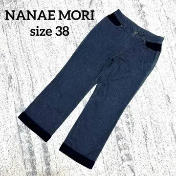 [하나에모리] 데님 팬츠 7부 기장 청바지 스웨이드 인디고 38 신축