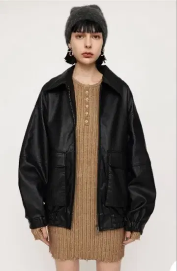 SLY 인조 가죽 집업 블루종