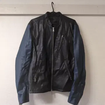 tk. 블랙 블루 가죽 싱글 라이더 자켓