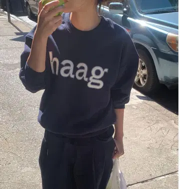 haag 한국 로고 맨투맨 네이비