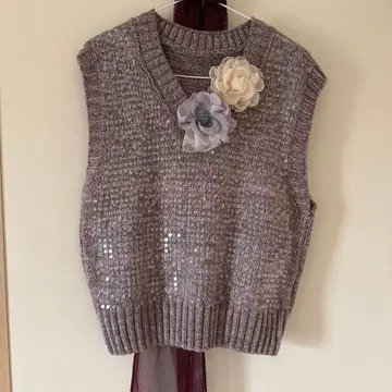 Advanced 그레이 니트 베스트 V넥 스팽글