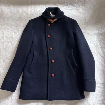 EDIFICE 멜톤 캐시미어 피 코트 호두 단추 소가죽 벨트 네이비 40