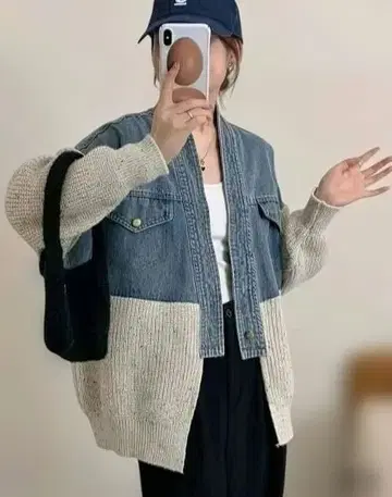 데님 니트 콤비 자켓