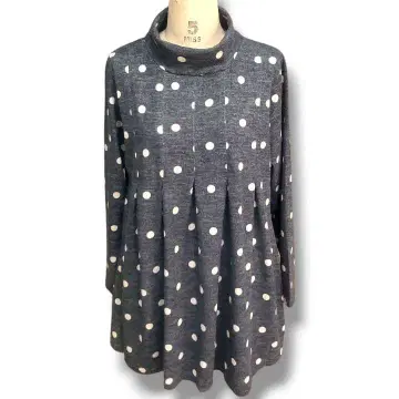 하이넥 튜닉 티셔츠 풀오버 도트 도트 그레이 루즈핏