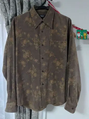 올 패턴 꽃무늬 브라운 긴팔 셔츠 L 사이즈 일본제