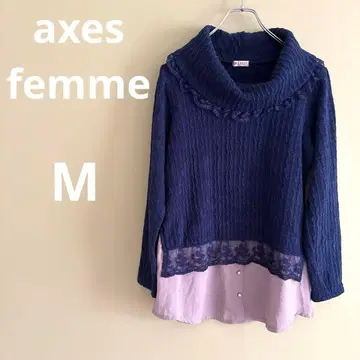 axes 엑시즈팜 스웨터 긴팔 프릴 네이비 니트 M