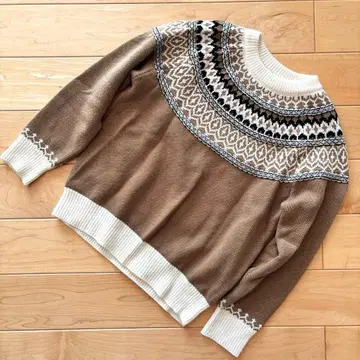 GLOBAL WORK 페어아일 스웨터 베이지 화이트 허리 컨셔스