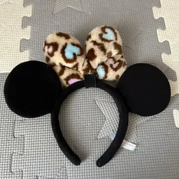 미키 모양 머리띠 레오파드 무늬 리본