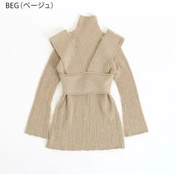 리브 베이지 스웨터 하이넥