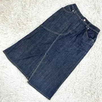 크리스찬 오자르 다크 블루 데님 타이트 스커트 종아리 기장 슬릿 M