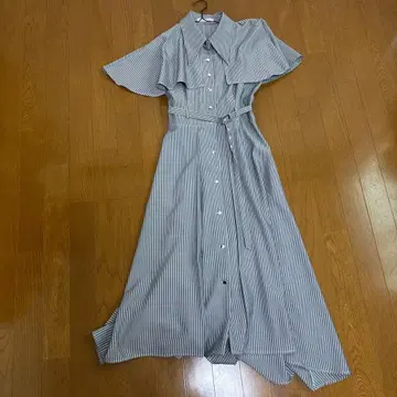 REDYAZEL 스트라이프 패턴 반팔 롱 셔츠 원피스