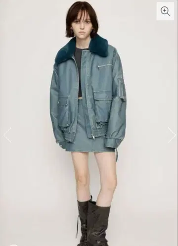 SLY 빈티지 인조 가죽 숏 블루종 퍼 탈부착 가능 블루