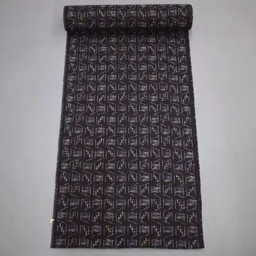 M02-8 새상품 보관품 구루메 카스리 면 무늬 옷감 블랙 네이비