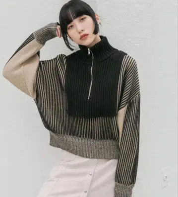 KBF 레이어드 하프 지퍼 니트