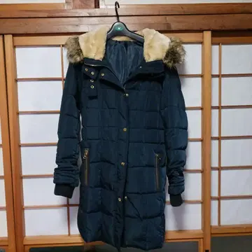 네이비 퍼 충전솜 롱 코트