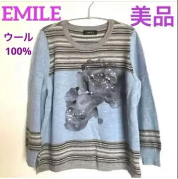 [ 새상품급 ] EMILE 여성용 니트 긴팔 스웨터 울 꽃무늬