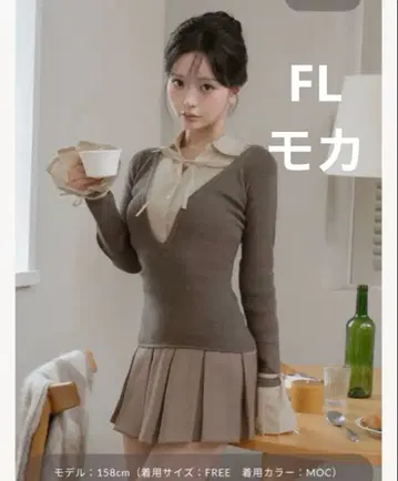 다리치 셔츠 도킹 플리츠 미니 원피스 모카 FL 사이즈