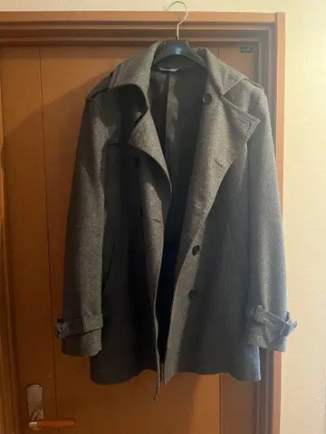 TAKAQ 그레이 더블 브레스트 체스터 코트 M