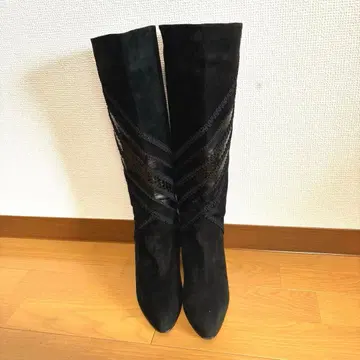 니나리치 레이스 장식 스웨이드 부츠 블랙 롱 부츠 36