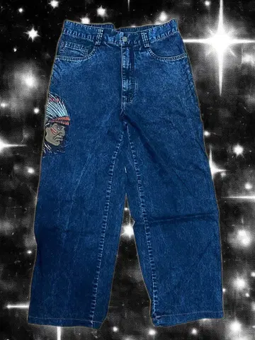 인디언 자수 데님 팬츠