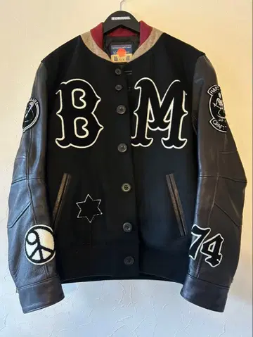 미사용품 Blackmeans 바시티 자켓 블랙 가죽 스컬