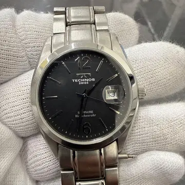 테크노스 쿼츠 남성용 워치 실버 데이트 TGM656