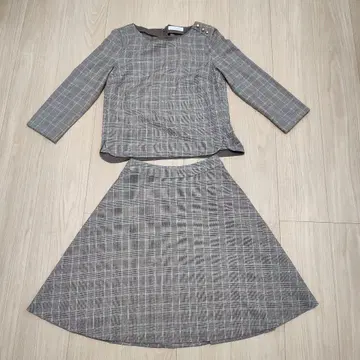 anySiS 체크 7부 소매 플레어 스커트 셋업 S