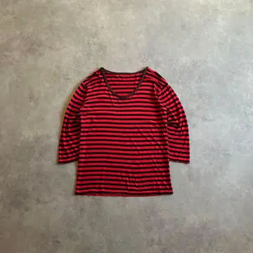 90s ~ 00s 빨검 보더 롱 티셔츠 펑크 그런지 y2k