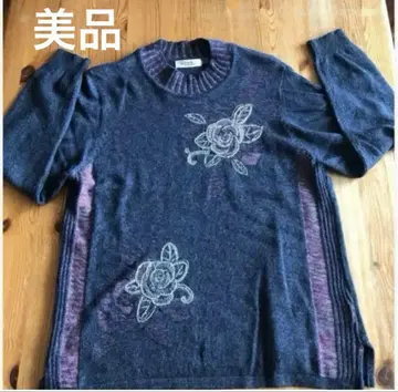 꽃무늬 자수 다크 블루 스웨터 여성용 니트 긴팔 꽃무늬 자수