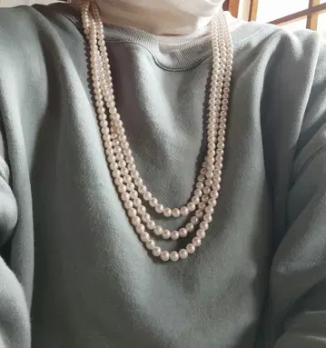화이트 펄 3연 목걸이