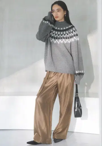 VIS 브라운 새틴 와이드 팬츠 M 사이즈