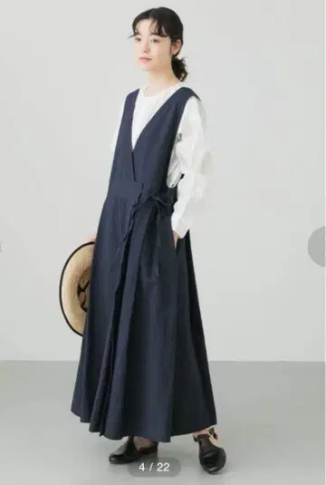 카구레 코튼 헴프 랩 원피스 블랙