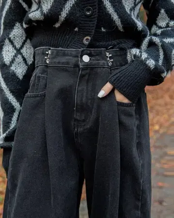 블랙 데님 와이드 레그 팬츠