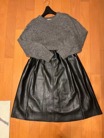 천연 가죽 라무 가죽 스커트 검정 블랙 L 미사용