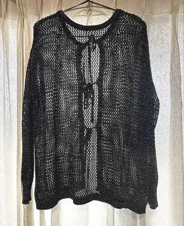 시스루 짜임 라메 니트 긴팔 블랙