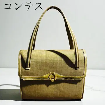 COMTESSE 호스헤어 x 가죽 핸드백 연두색