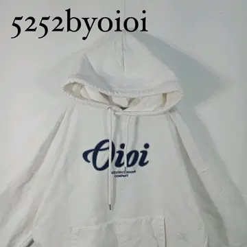 5252byoi 후드티 화이트 자수 로고 L