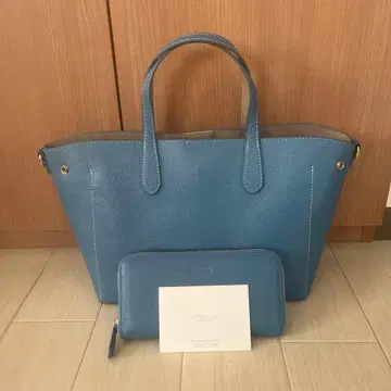 BARCOS (발코스) 블루 가죽 토트백 지갑 세트