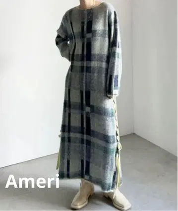 Ameri BIG CHECK LACE UP KNIT DRESS