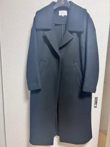 블랙 롱 코트 울 혼방