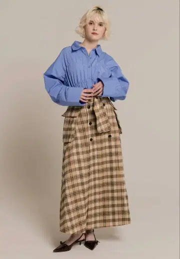 RANCLIC 체크 슬릿 트렌치 스커트